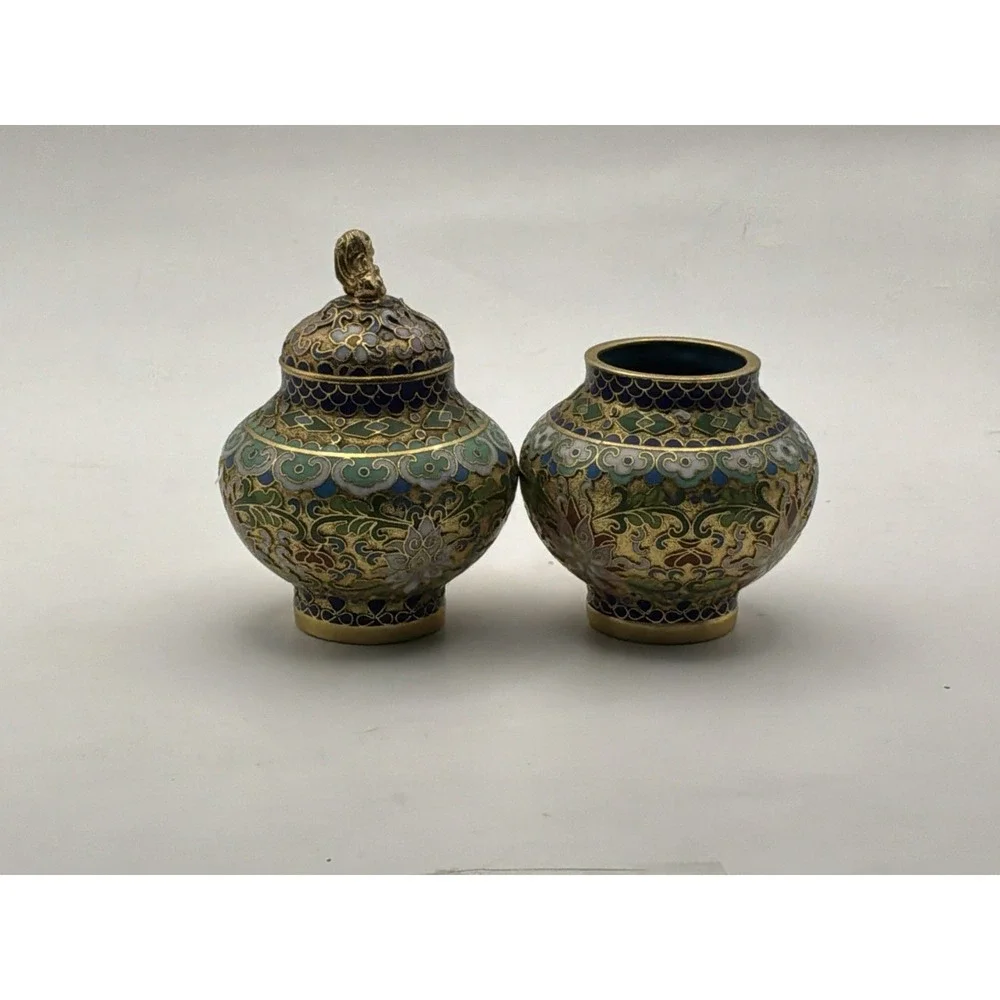 2 Cloisonné Enamel And Brass Ginger Jar 1 With Lid‎ Vintage